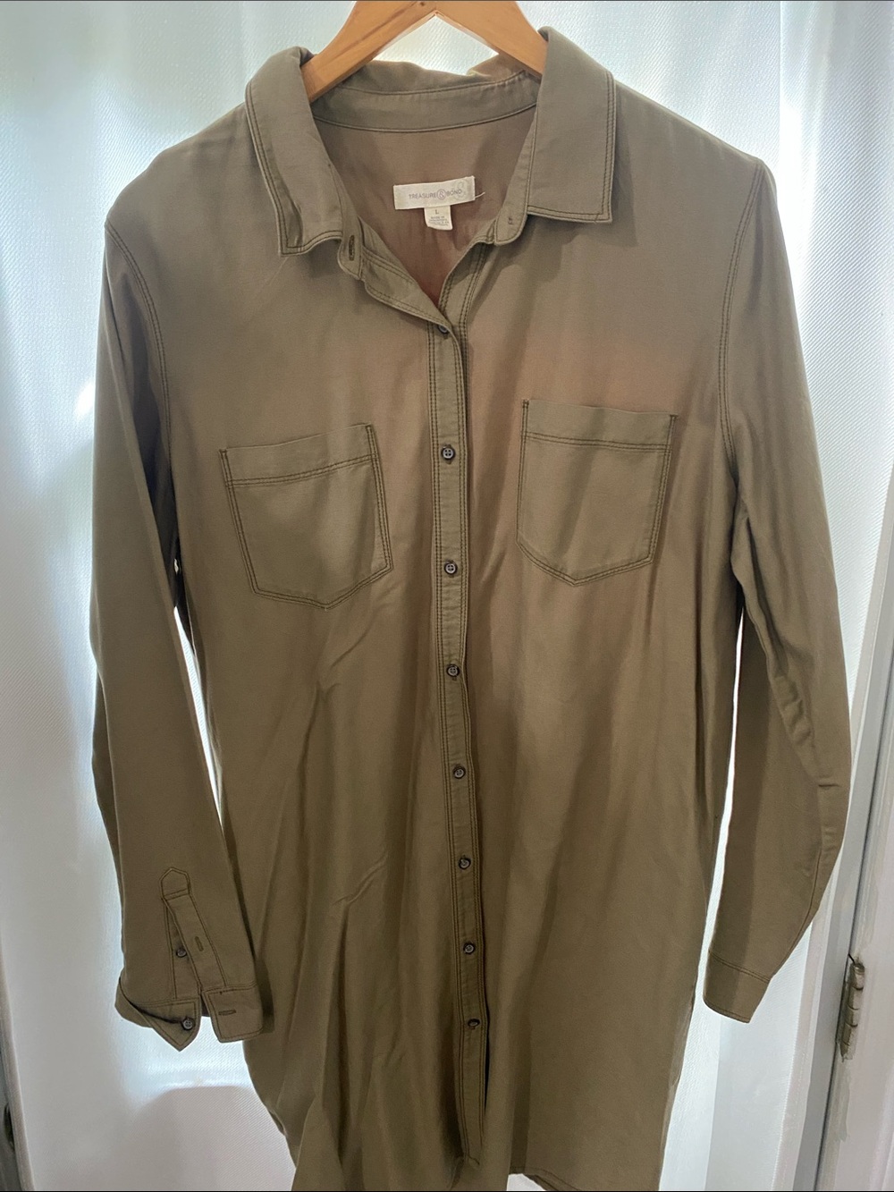 Treasure & Bond Olive Button-Down Long Shirt Dress